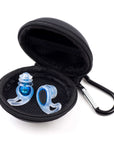 Protective ear plugs in carry case with zip and carabiner