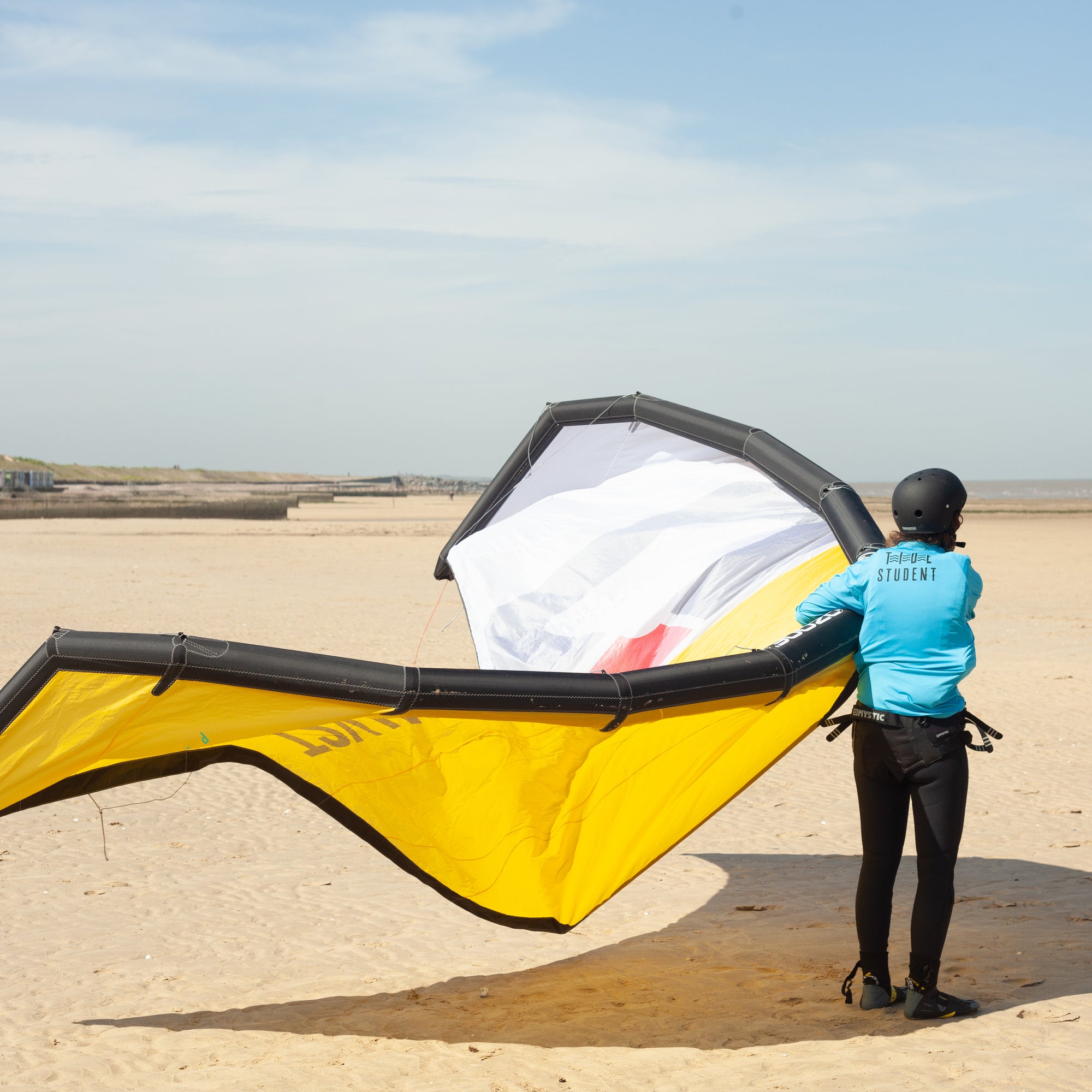 Yellow Kite. Sandy Beach.